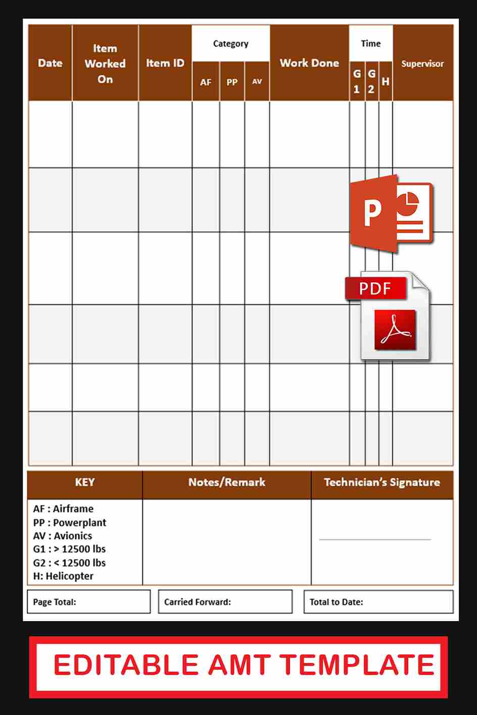 Printable AMT Aircraft Mechanic Logbook Template in PDF | PowerPoint